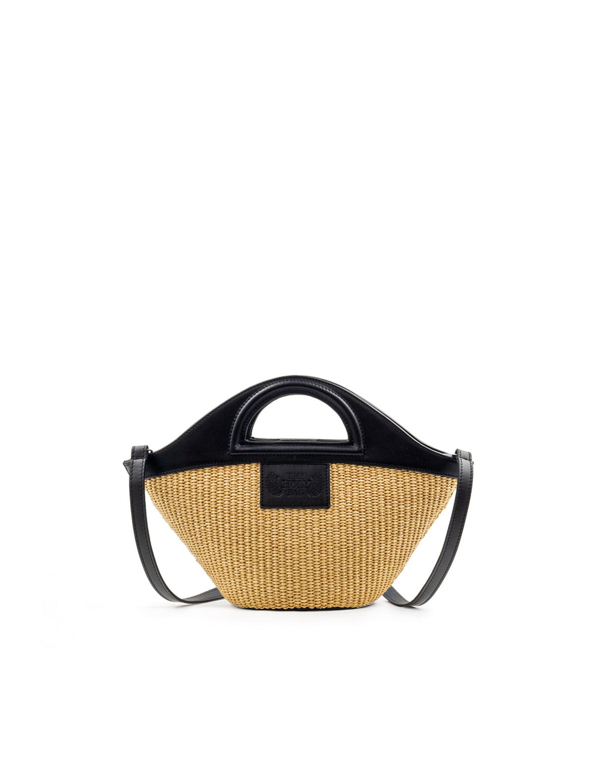 Tote bag in leather and straw, Kyma mini