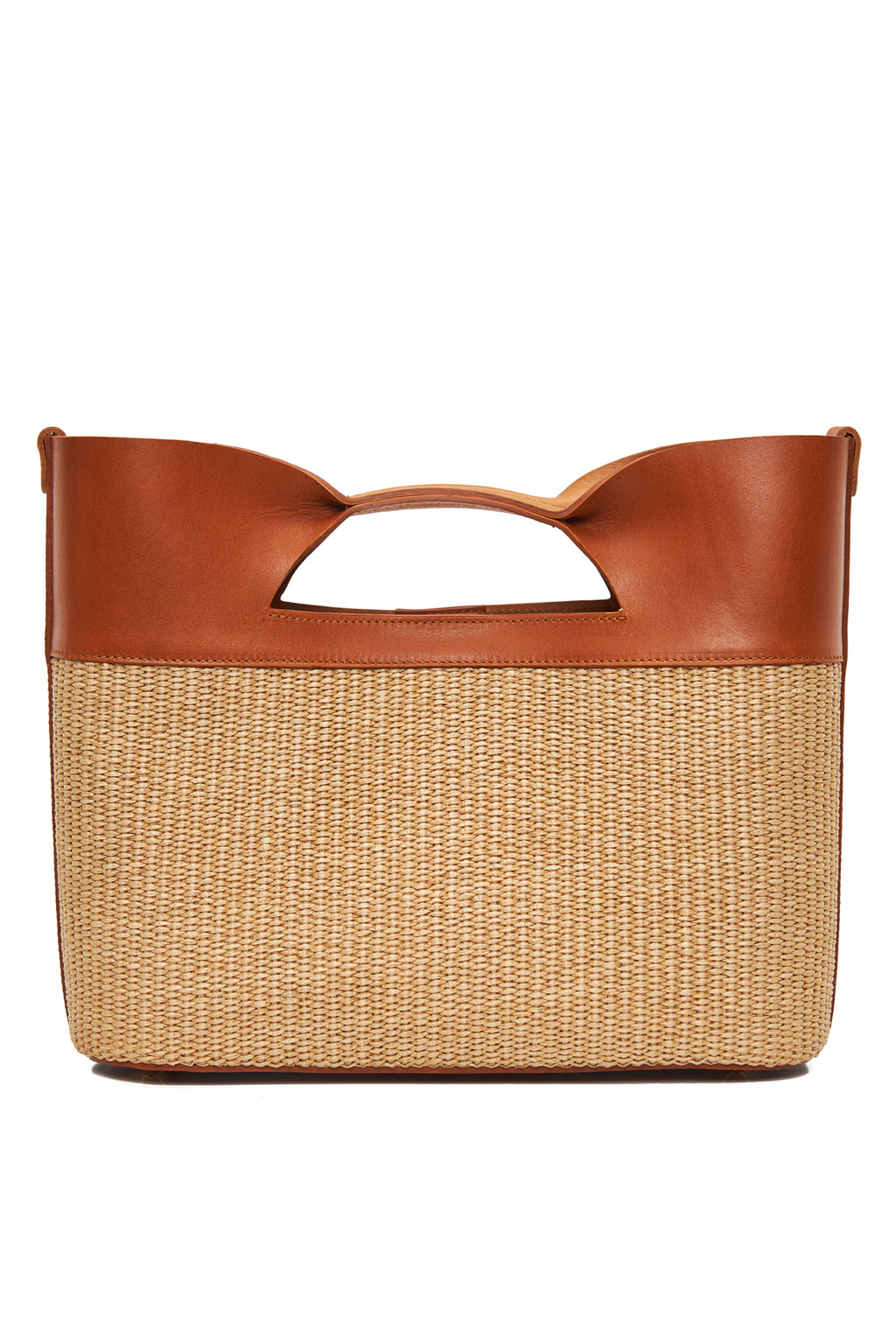 theholybag canis major mini tote τσάντα από ψάθα σε φυσικό χρώμα και ταμπά δέρμα με λουράκι ώμου