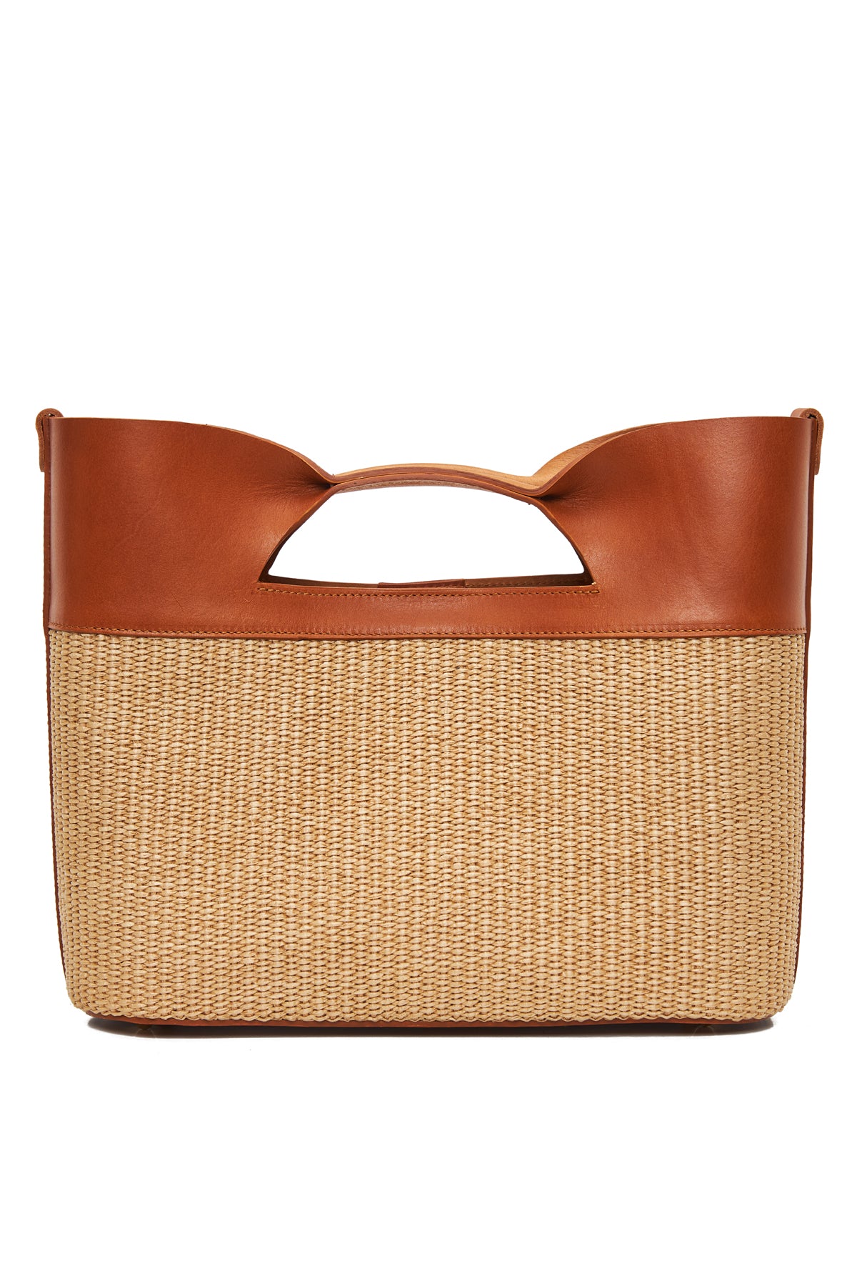 theholybag canis major mini tote τσάντα από ψάθα σε φυσικό χρώμα και ταμπά δέρμα με λουράκι ώμου
