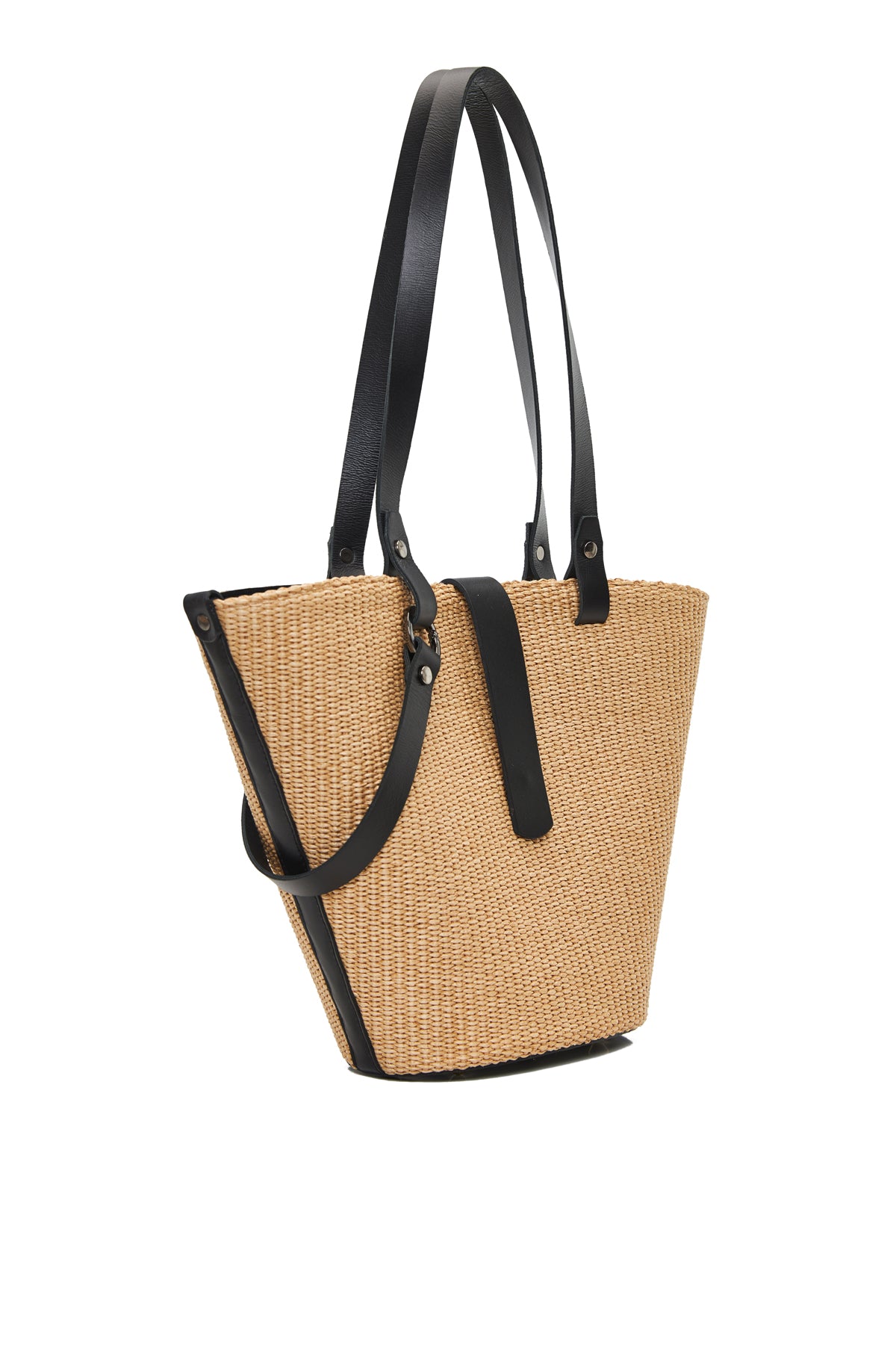 theholy bag γυναικεια τσαντα ώμου με διπλό λουράκι από ψάθα και μαύρο δέρμα με διακοσμητικό και μαγνήτη