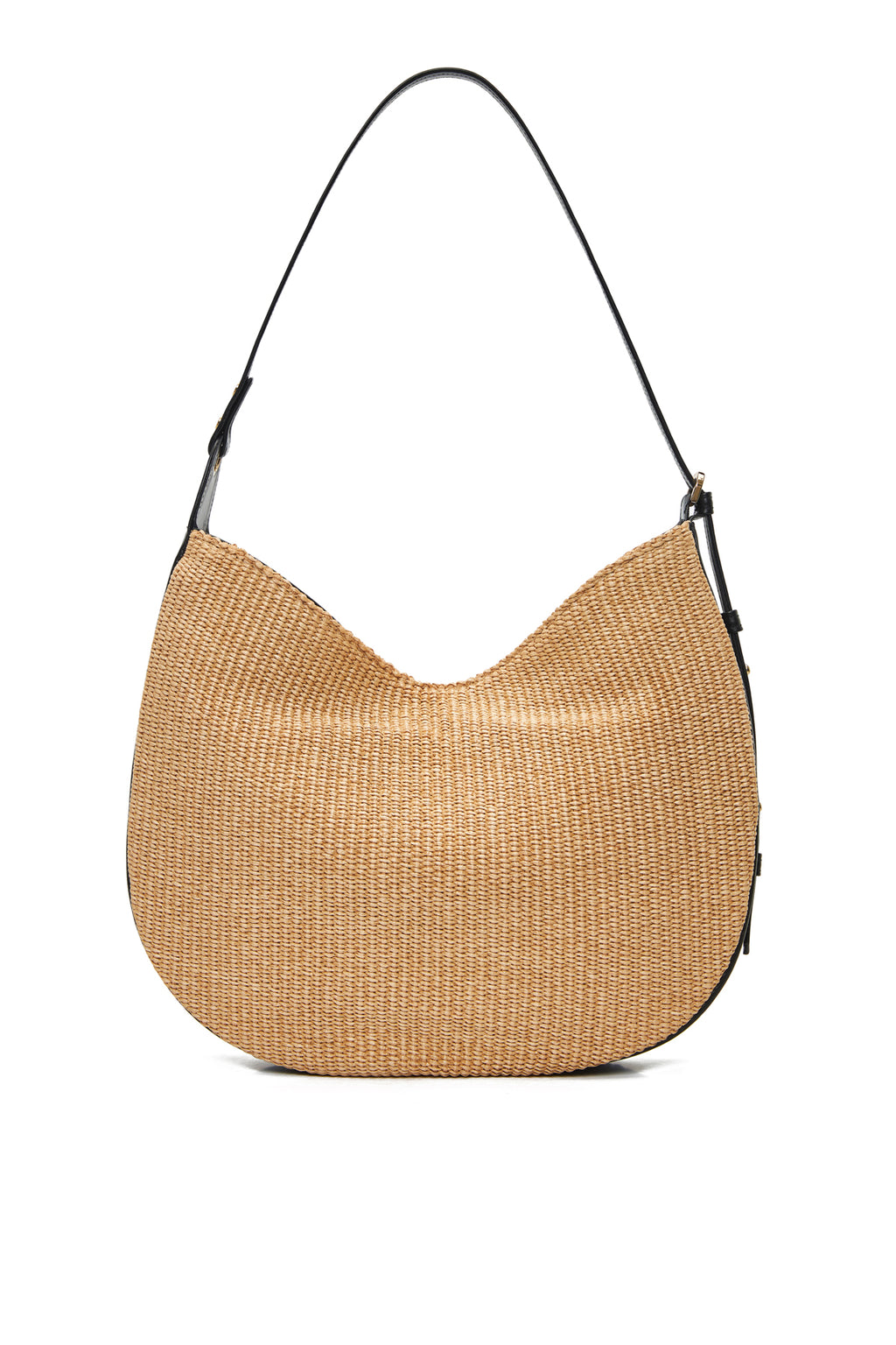 theholybag γυναικεία τσάντα ώμου από ψάθα και μαύρο δέρμα με λουράκι που αυξομειώνεται