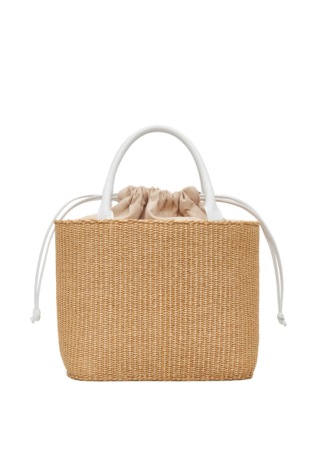 theholybag γυναικεία τσάντα καλάθι από ψάθα και λευκό δέρμα, με εξωτερική τσέπη και διπλή λαβή. Με εσωτερικό πουγκί και αποσπώμενο λουράκι ώμου.