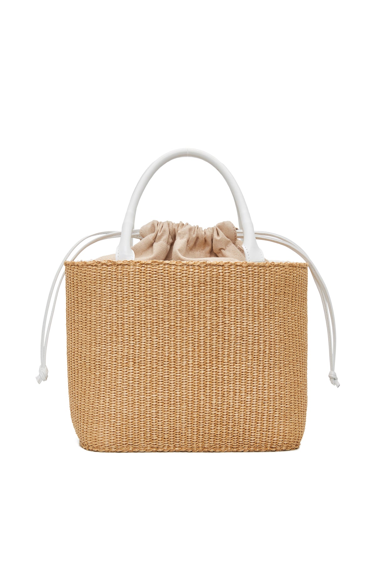 theholybag γυναικεία τσάντα καλάθι από ψάθα και λευκό δέρμα, με εξωτερική τσέπη και διπλή λαβή. Με εσωτερικό πουγκί και αποσπώμενο λουράκι ώμου.
