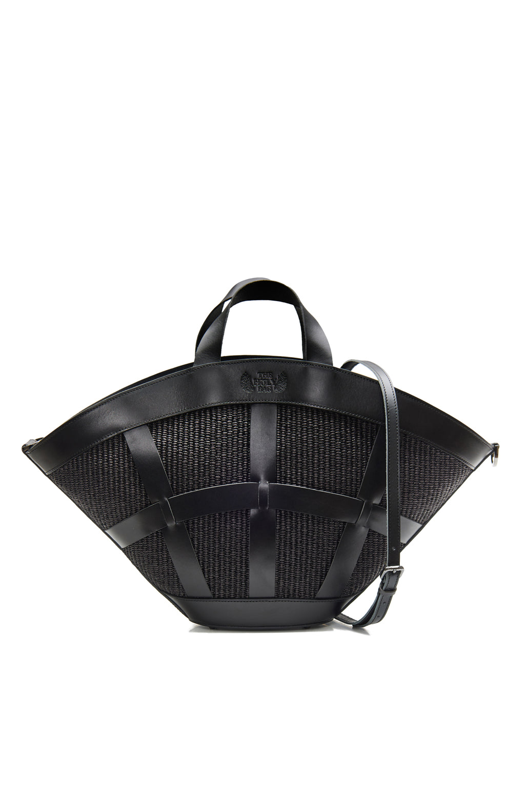 Shopper bag in black straw and black leather knitted straps. Two top handles, inner pockets and an adjustable shoulder strap. Handmade in Athens, Greece The Holy Bag
Χειροποίητη shopper γυναικεια τσάντα από ψάθα και μαύρο δέρμα με top handles και αποσπώμενο λουράκι ώμου.  The Holy Bag