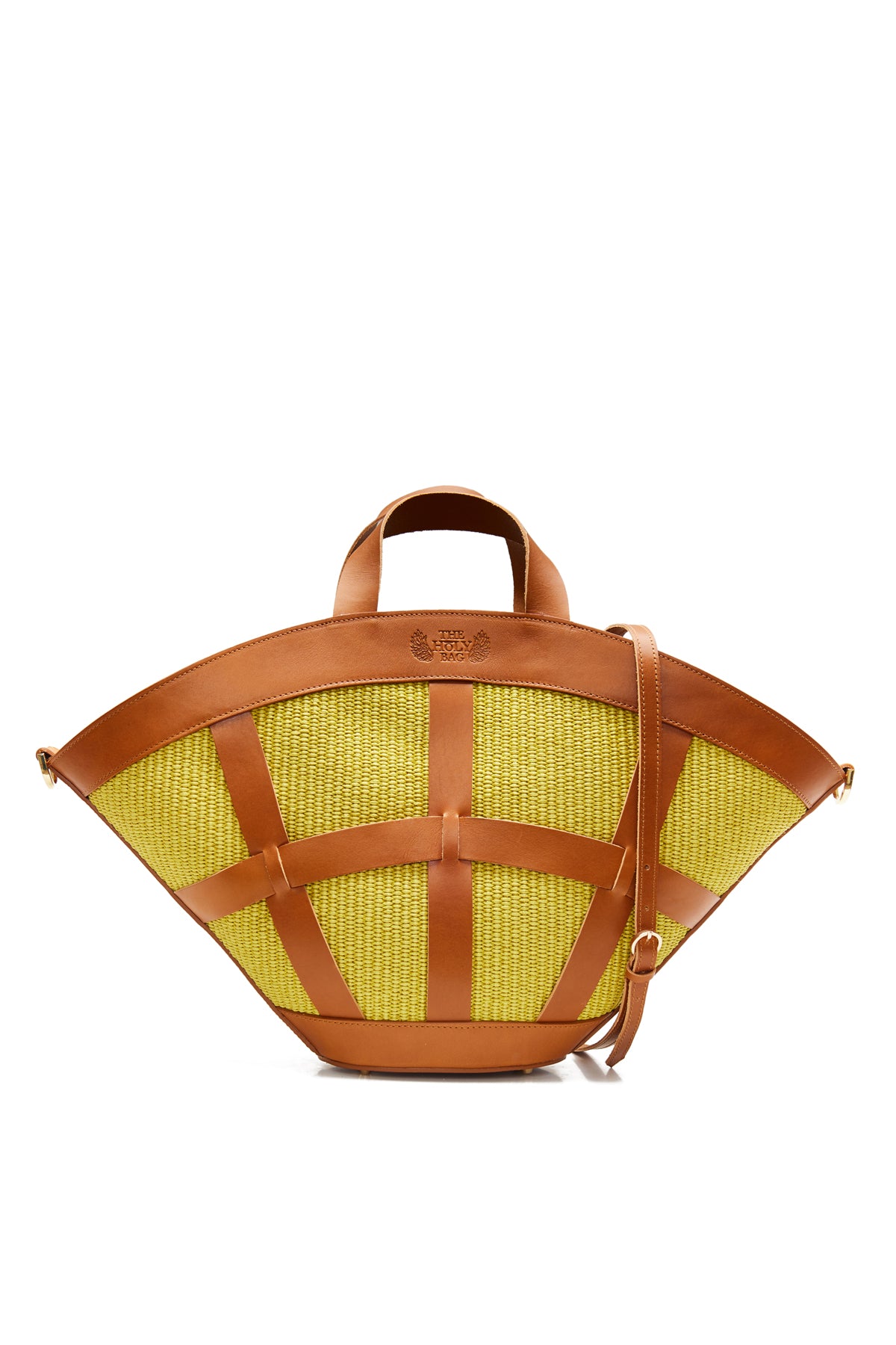 Shopper bag in natural straw and black leather knitted straps. Two top handles, inner pockets and an adjustable shoulder strap. Handmade in Athens, Greece The Holy Bag
Χειροποίητη shopper γυναικεια τσάντα από lime ψάθα και ταμπά δέρμα με top handles και αποσπώμενο λουράκι ώμου.  The Holy Bag