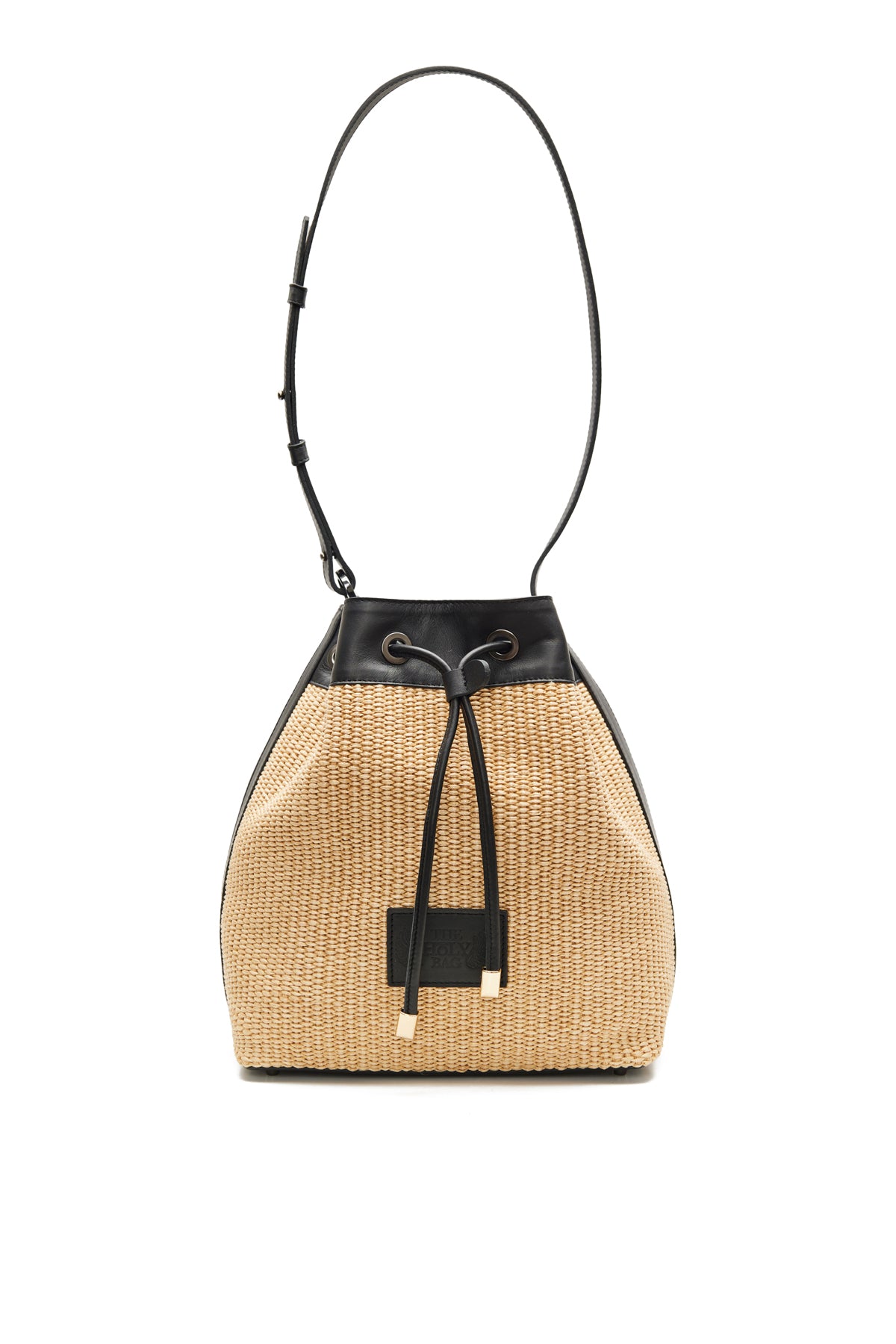 Theholybag πουγκί γυναικεία τσάντα ώμου pouch bag φυσική ψάθα και μαύρο δέρμα