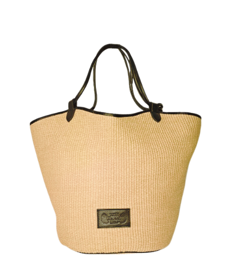 TheHolyBag Γυναικεία μαλακή τσάντα ώμου από ψάθα, με δερμάτινα διπλά λουράκια και δερμάτινες λεπτομέρειες σε μαύρο χρώμα. Με βαμβακερή επένδυση και εσωτερική τσέπη.