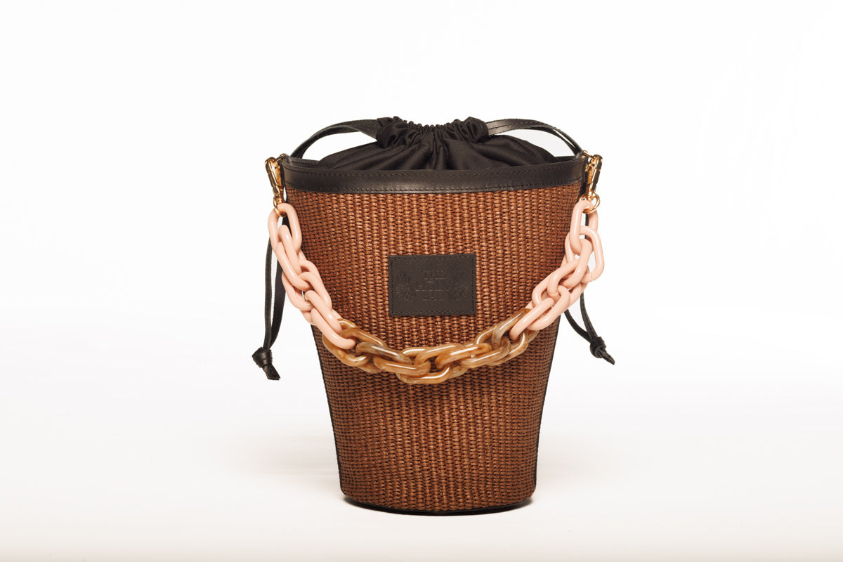 Straw bucket bag with tortoiseshell handle, Eleni - The Holy Bag