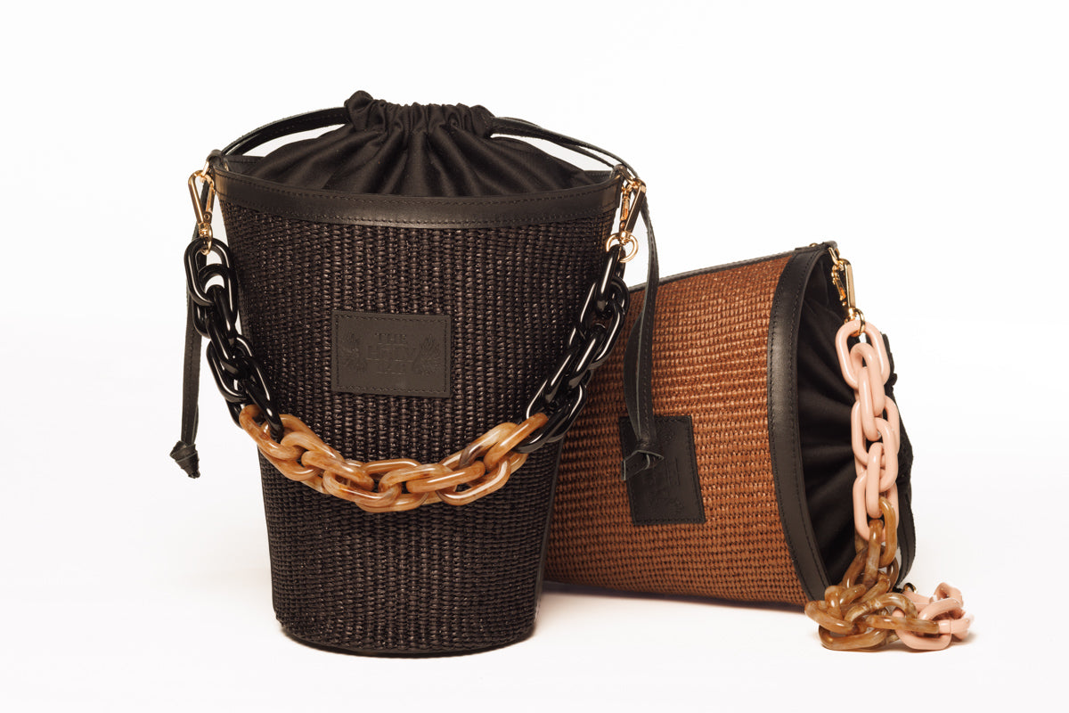 Straw bucket bag with tortoiseshell handle, Eleni - The Holy Bag