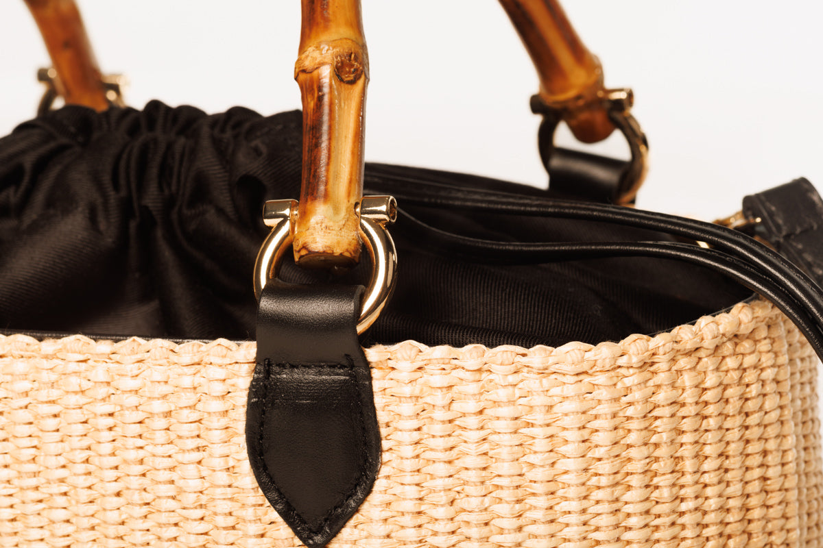 Shoulder Bag with bamboo top handles , Athena - The Holy Bag