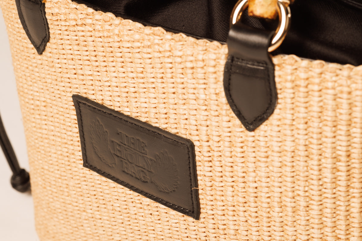 Shoulder Bag with bamboo top handles , Athena - The Holy Bag