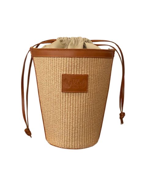 Straw bucket bag with tortoiseshell handle, Eleni - The Holy Bag