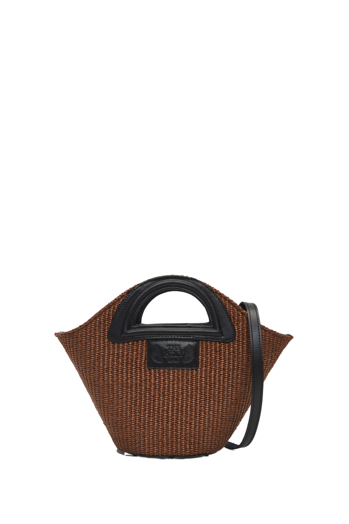 TheHolyBag Γυναικεία μίνι tote από ψάθα και handles με frame μαύρο δέρμα  και αποσπώμενο λουράκι ώμου.