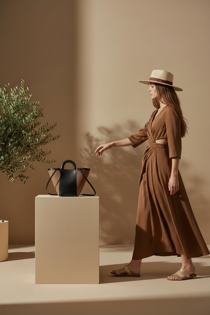 Shopper bag in marrone color straw and black leather. Top handles, adjustable and detachable crossbody strap. One inner pocket, magnetic closure. The Holy Bag
Γυναικεία τσάντα shopper από μαύρο δερμα και ψάθα σε καφέ χρώμα, με αποσπώμενο λουράκι ώμου, εσωτερική τσέπη, κλείσιμο με μαγνήτη. Theholybag