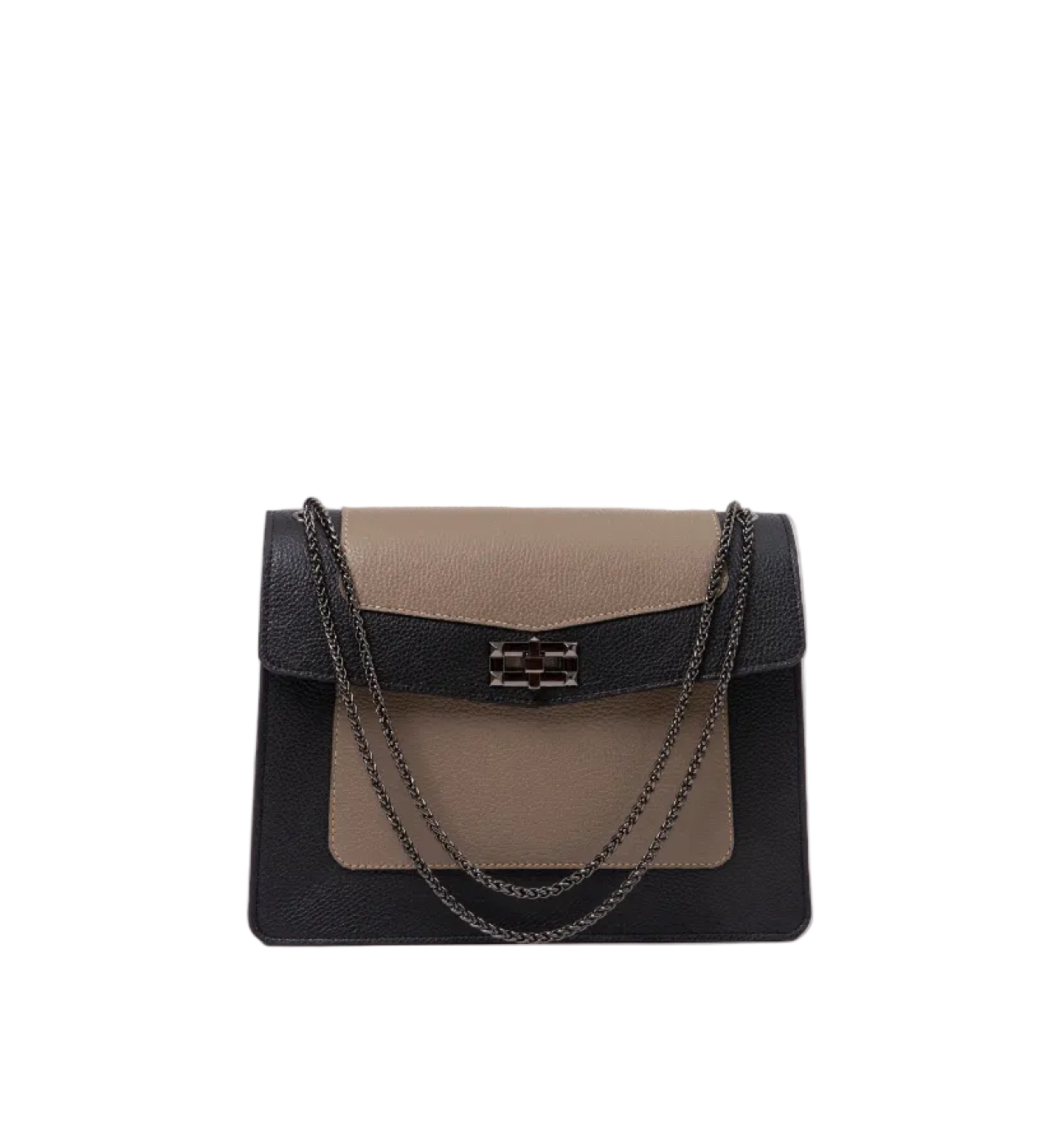 Amfitrite shoulder bag in two tones leather, a flap and adjustable chain shoulder strap. theholybag
Γυναικεία τσάντα ώμου από λείο δέρμα σε δύο τόνους, με καπάκι. Κλείνει με μεταλλικό κούμπωμα. Αλυσδα ώμου που αυξομειώνεται. THE HOLY BAG