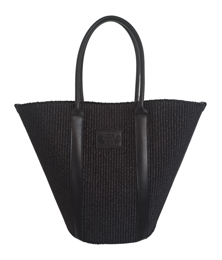 TheHolyBag Γυναικεία shopper, τσάντα ώμου από μαύρη ψάθα με δερμάτινες μαύρες λεπτομέρειες και εσωτερική τσέπη.
Total black shopper, Andromeda. Inner pocket, cotton lining, black leather. The Holy Bag