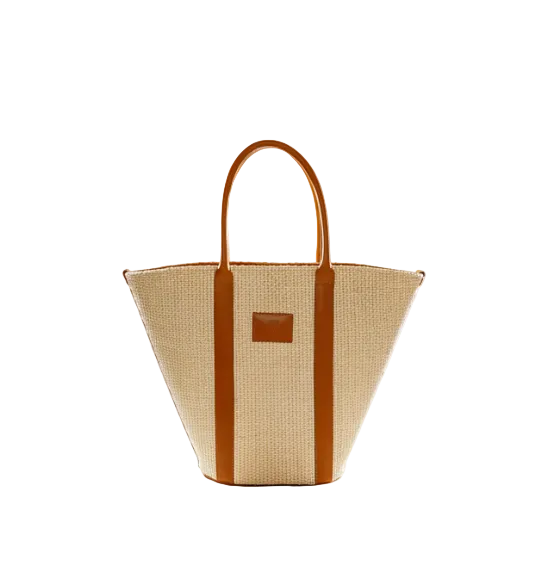 Andromeda shopper in natural straw and tobacco leather accents. inner pocket theholybag
