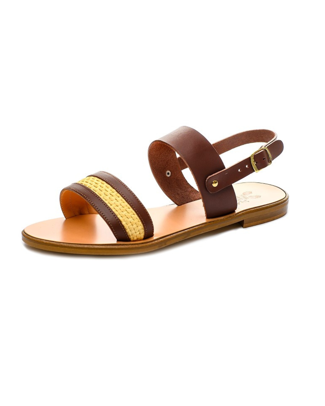 TheHolySandals Γυναικεία σανδάλια από δέρμα σε σκούρο καφέ χρώμα και ψάθα. Με διπλή φάσα και λεπτό λουράκι που κουμπώνει στον αστράγαλο.