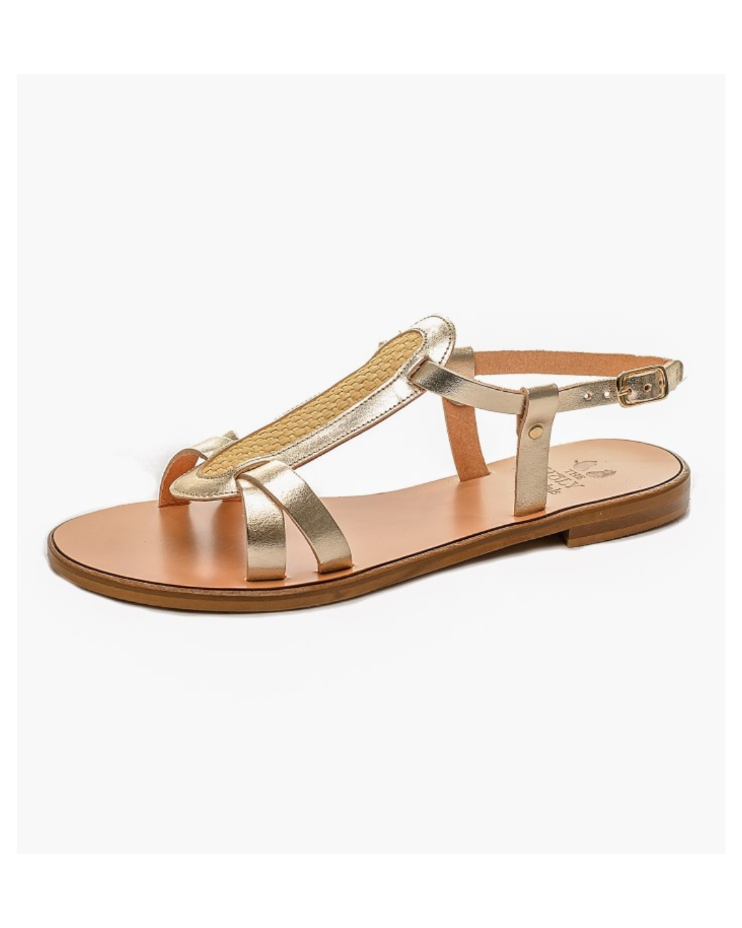 TheHolySandals Σανδάλια από δέρμα σε platinum χρώμα και ψάθα. Με γλώσσα και χιαστί λουράκι μπροστά και λουράκι που κουμπώνει στον αστράγαλο.