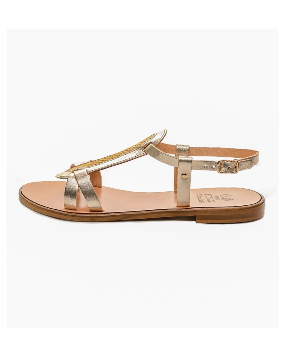 TheHolySandals Σανδάλια από δέρμα σε platinum χρώμα και ψάθα. Με γλώσσα και χιαστί λουράκι μπροστά και λουράκι που κουμπώνει στον αστράγαλο.