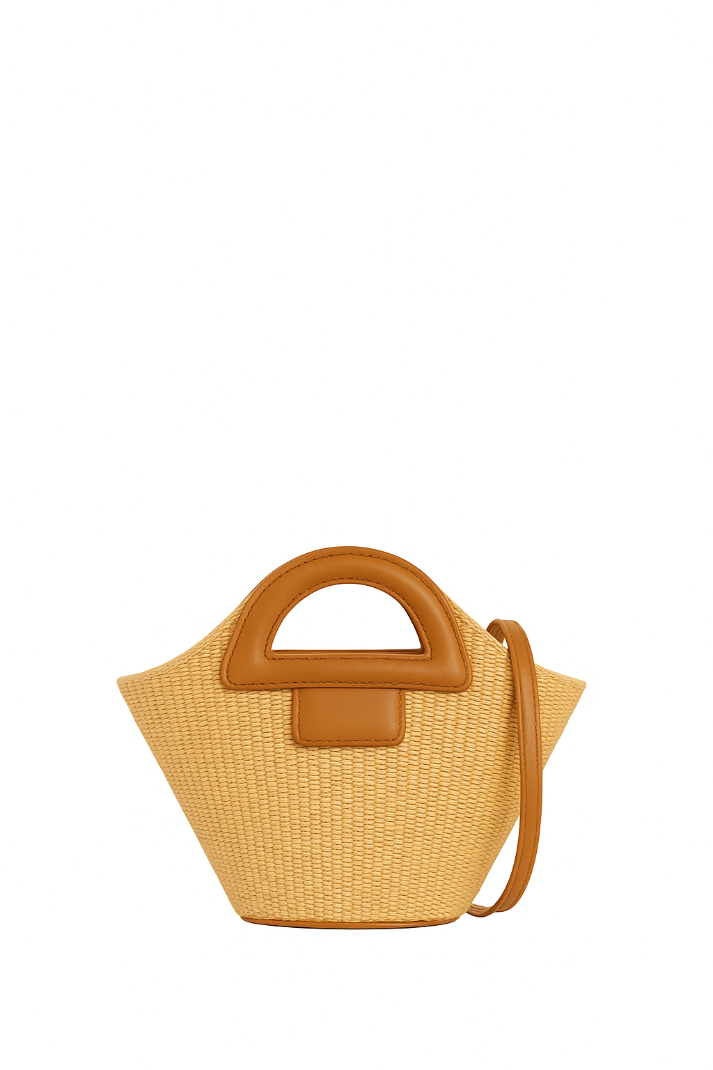 TheHolyBag Γυναικεία μίνι tote από ψάθα και handles με frame μαύρο δέρμα  και αποσπώμενο λουράκι ώμου.