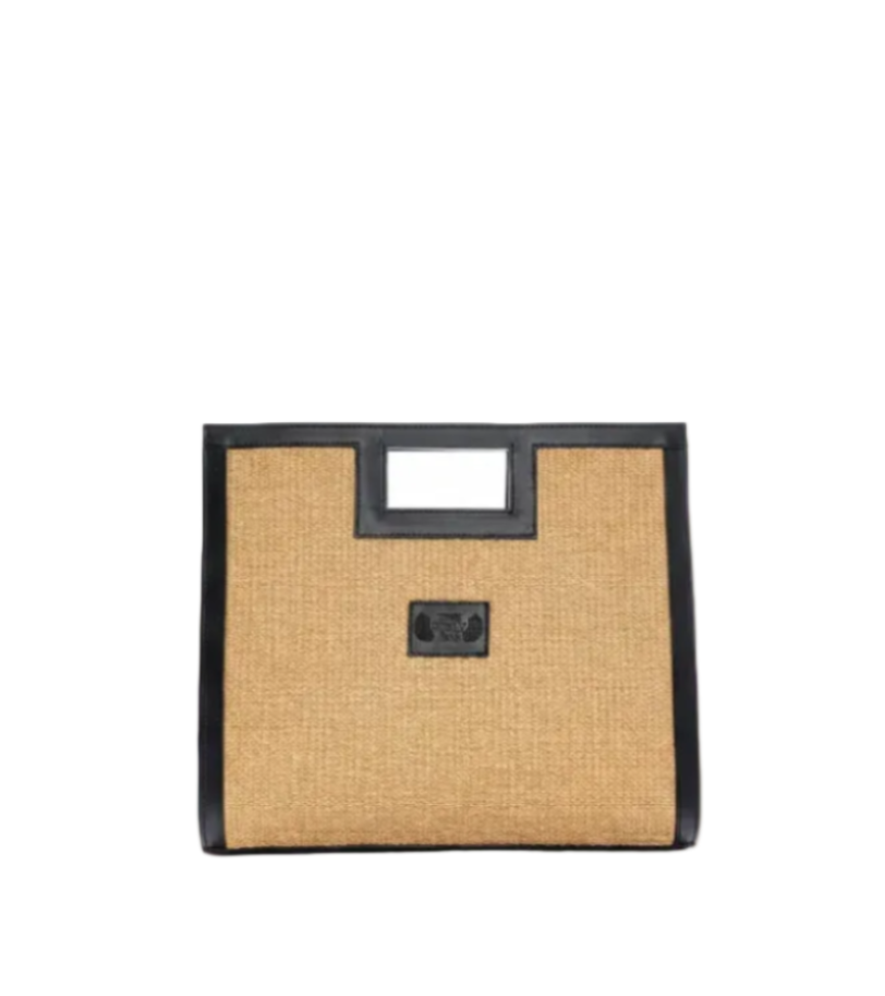 Square tote bag in natural straw and black leather with detachable shoulder strap, Draco. The Holy Bag
Γυναικεία τσάντα χειρός με ορθογώνια λαβή και λουράκι ώμου, από ψαθα και δέρμα, με εσωτερική τσέπη, The Holy Bag