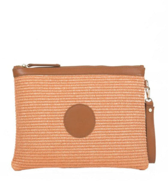 Theholybag clutch bag in orange straw an tabac leather