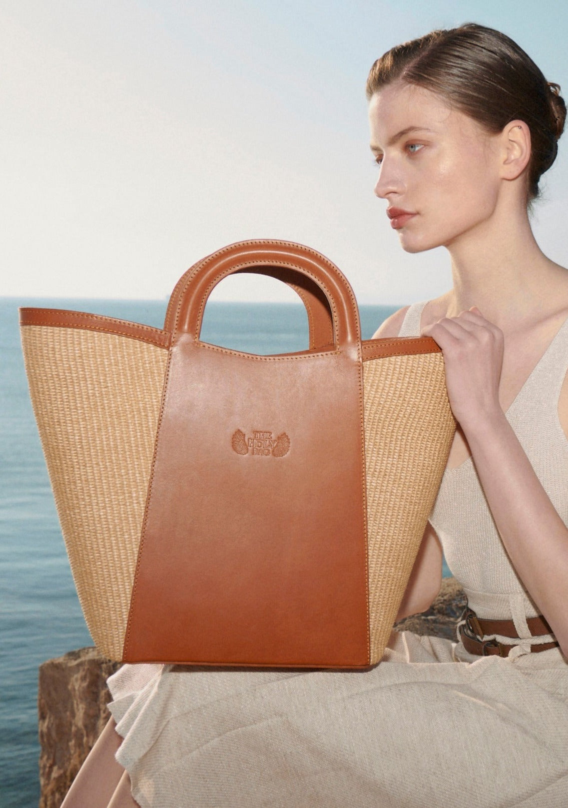 Shopper από δέρμα και ψάθα, AQUARIUS - The Holy Bag