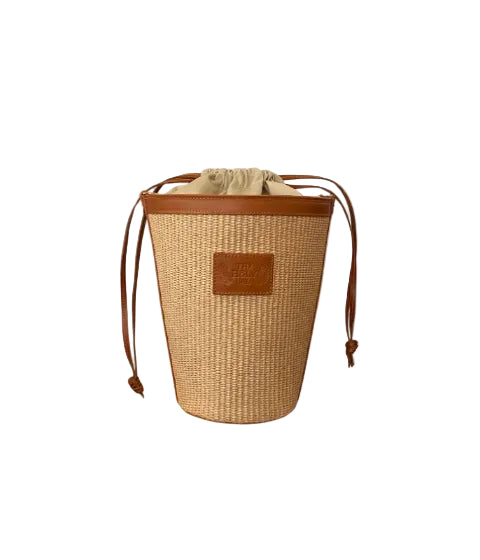 Straw bucket bag with tortoiseshell handle, Eleni - The Holy Bag