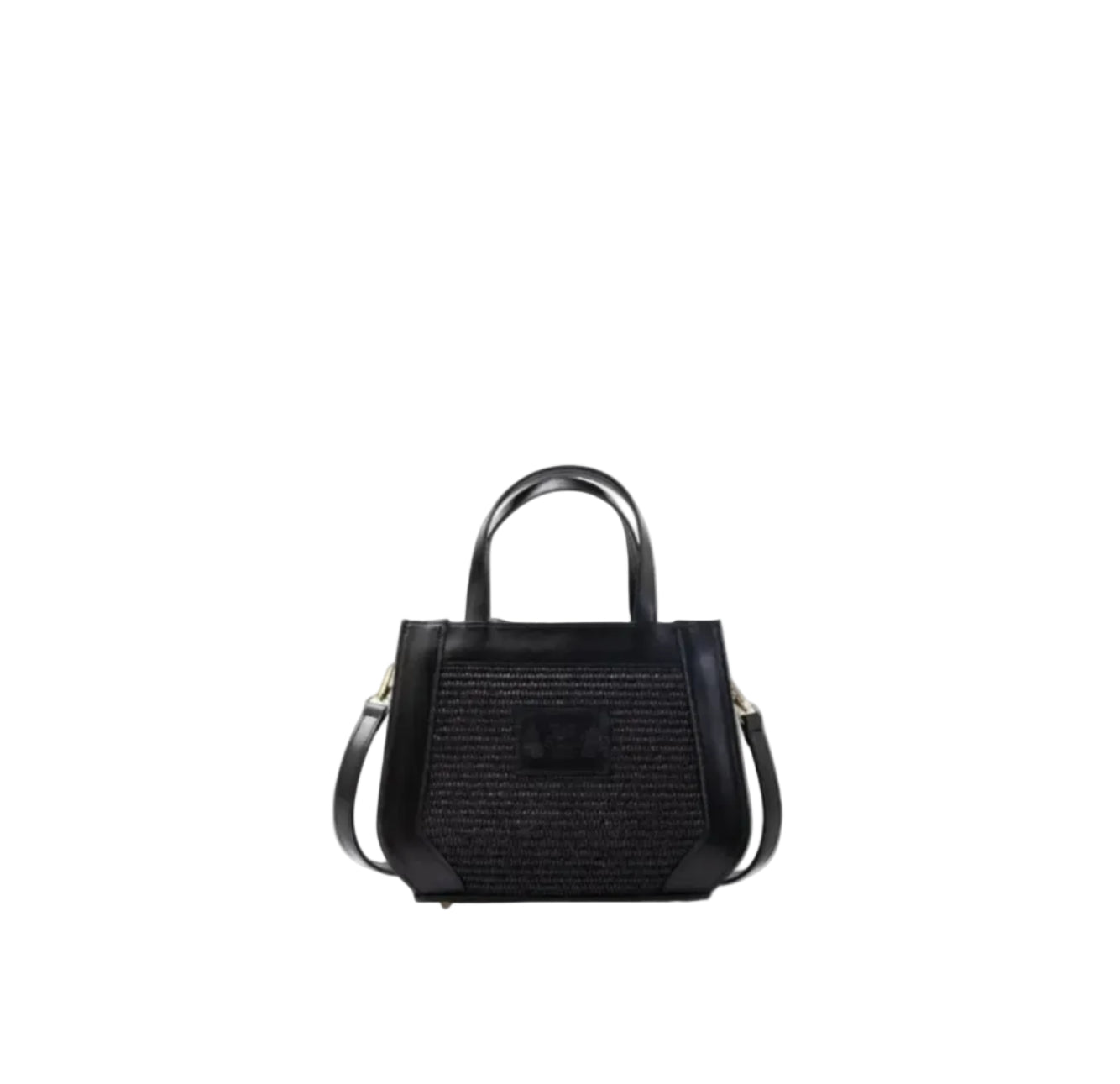 TheHolyBag Γυναικεία τσάντα με ασύμμετρες γωνίες, από μαύρη ψάθα και μαύρο δέρμα με top handles και αποσπώμενο λουρακι ώμου. 
Heos mini tote bag, top handles, adjustabe shoulder strap, The Holy Bag