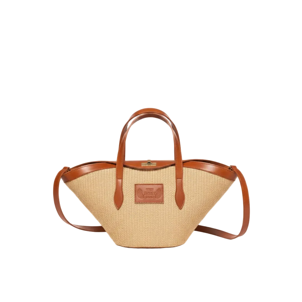 Hestia Mini tobacco leather, natural straw. TheHolyBag