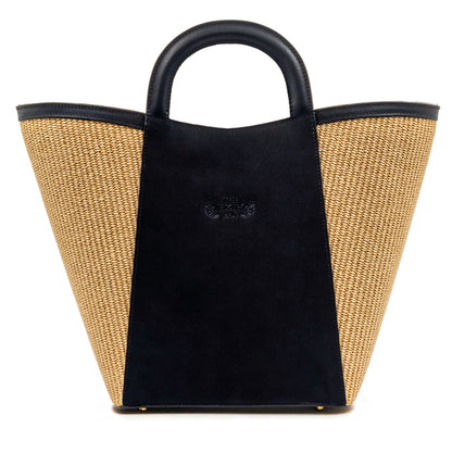 Shopper από δέρμα και ψάθα, AQUARIUS