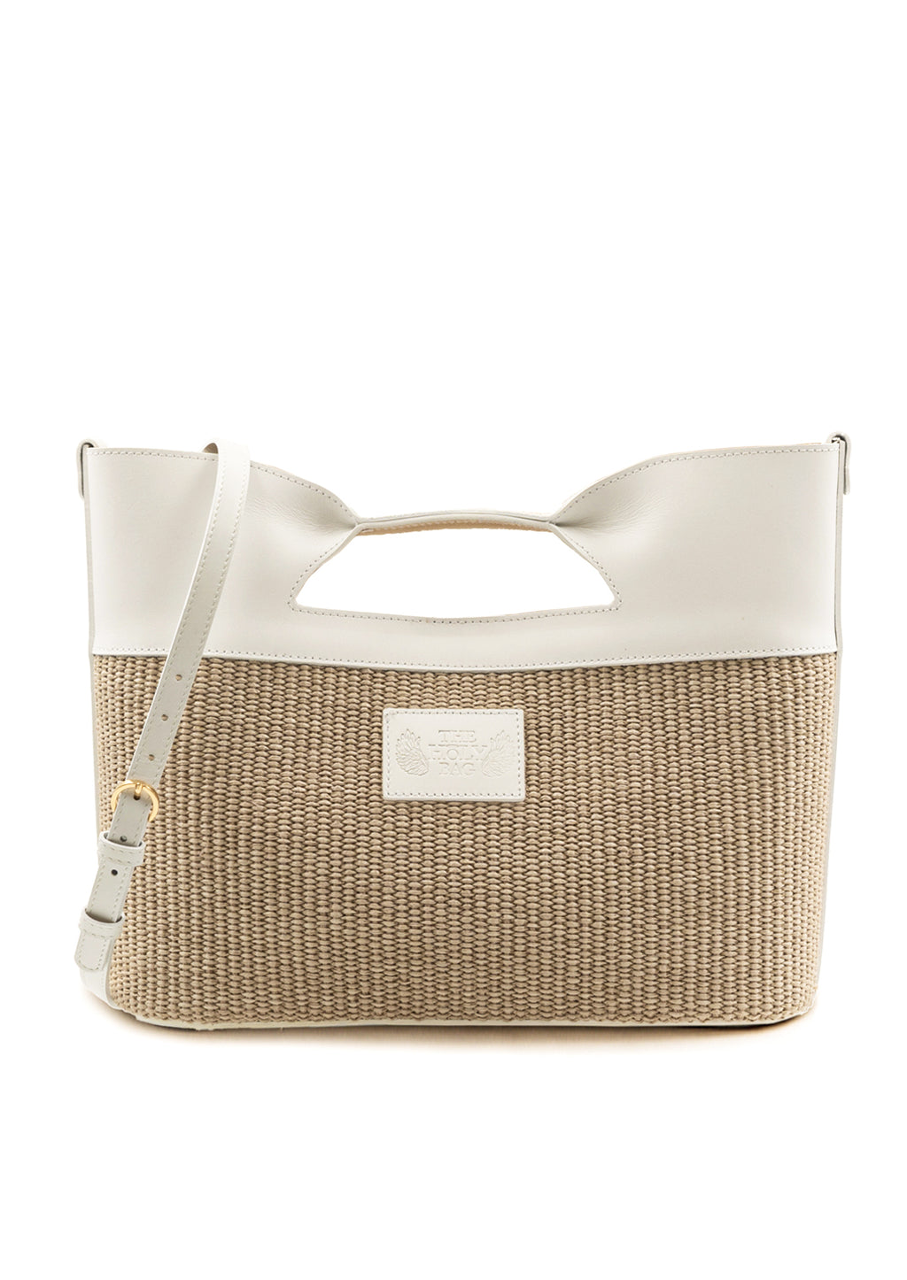 Canis Major tote bag in straw and white leather with shoulder strap -The Holy Bag