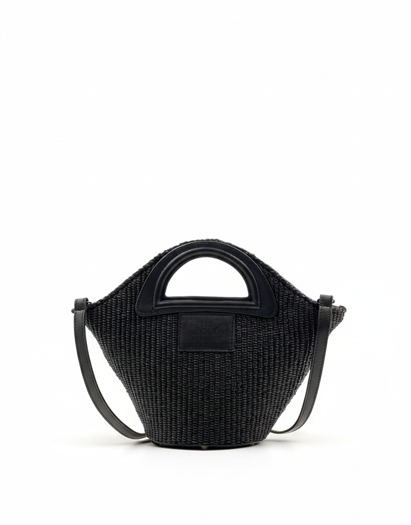 Τσάντα tote από ψάθα και δέρμα, Ammos mini