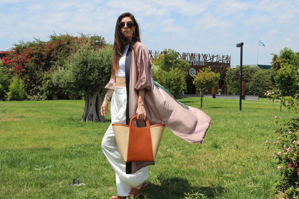 Shopper από δέρμα και ψάθα, AQUARIUS - The Holy Bag