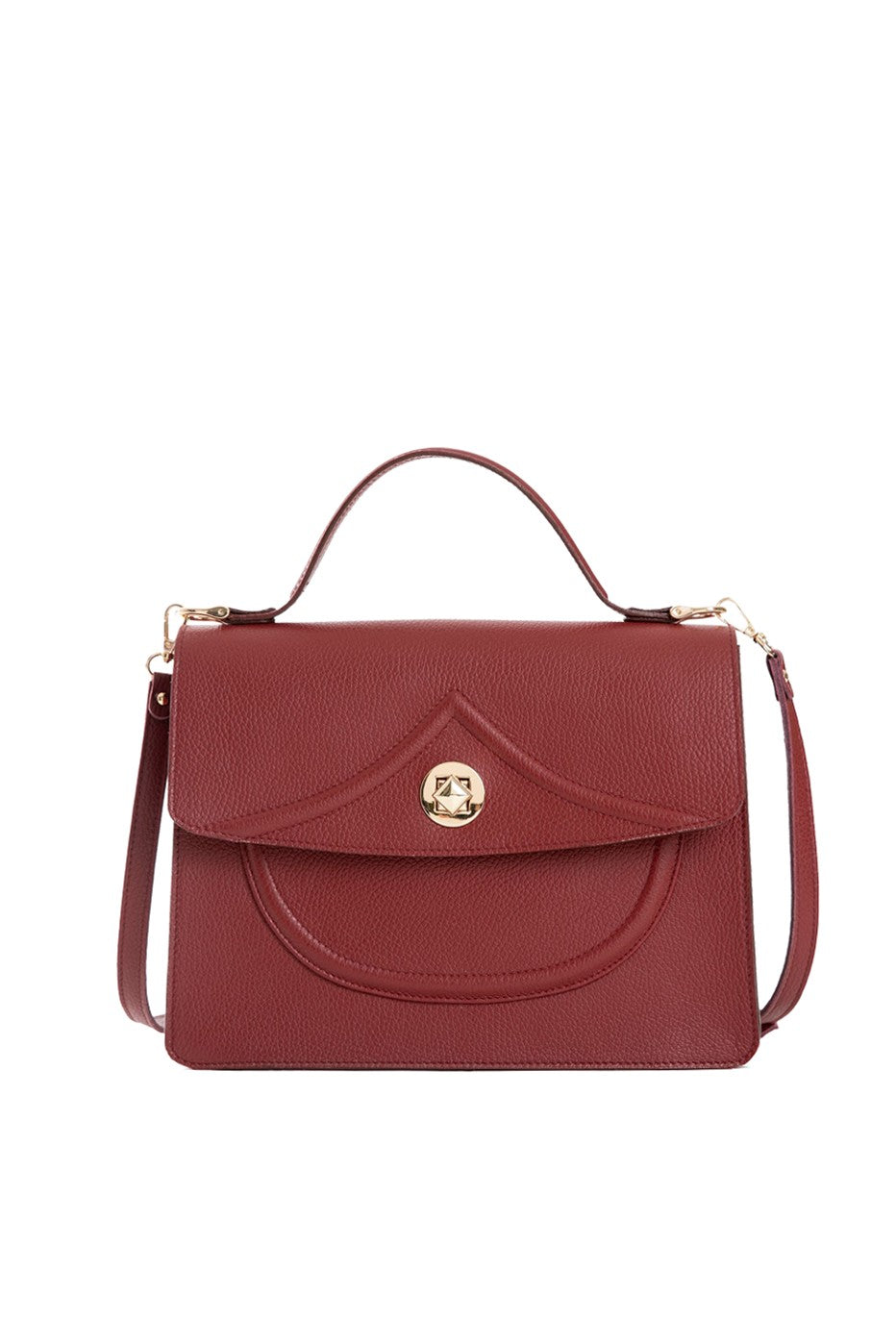 Δερμάτινη τσάντα με καπάκι, top handle και λουράκι ώμου, Ingrid