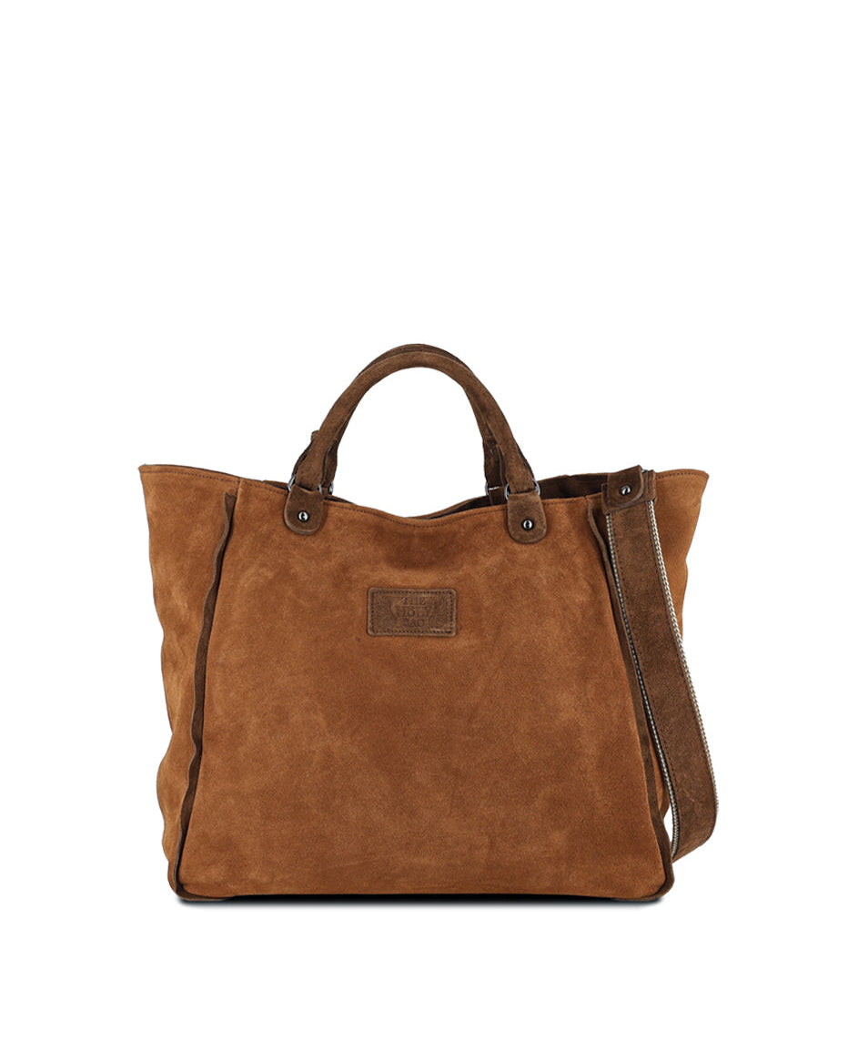 Brown leather tote bag on a white background