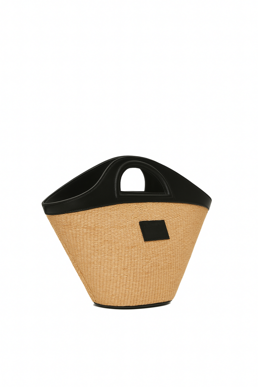 theholybag luxury γυναικεία τσάντα από ψάθα και μαύρο δέρμα με αποσπώμενο λουράκι ώμου. Χειροποίητη στην Ελλάδα.