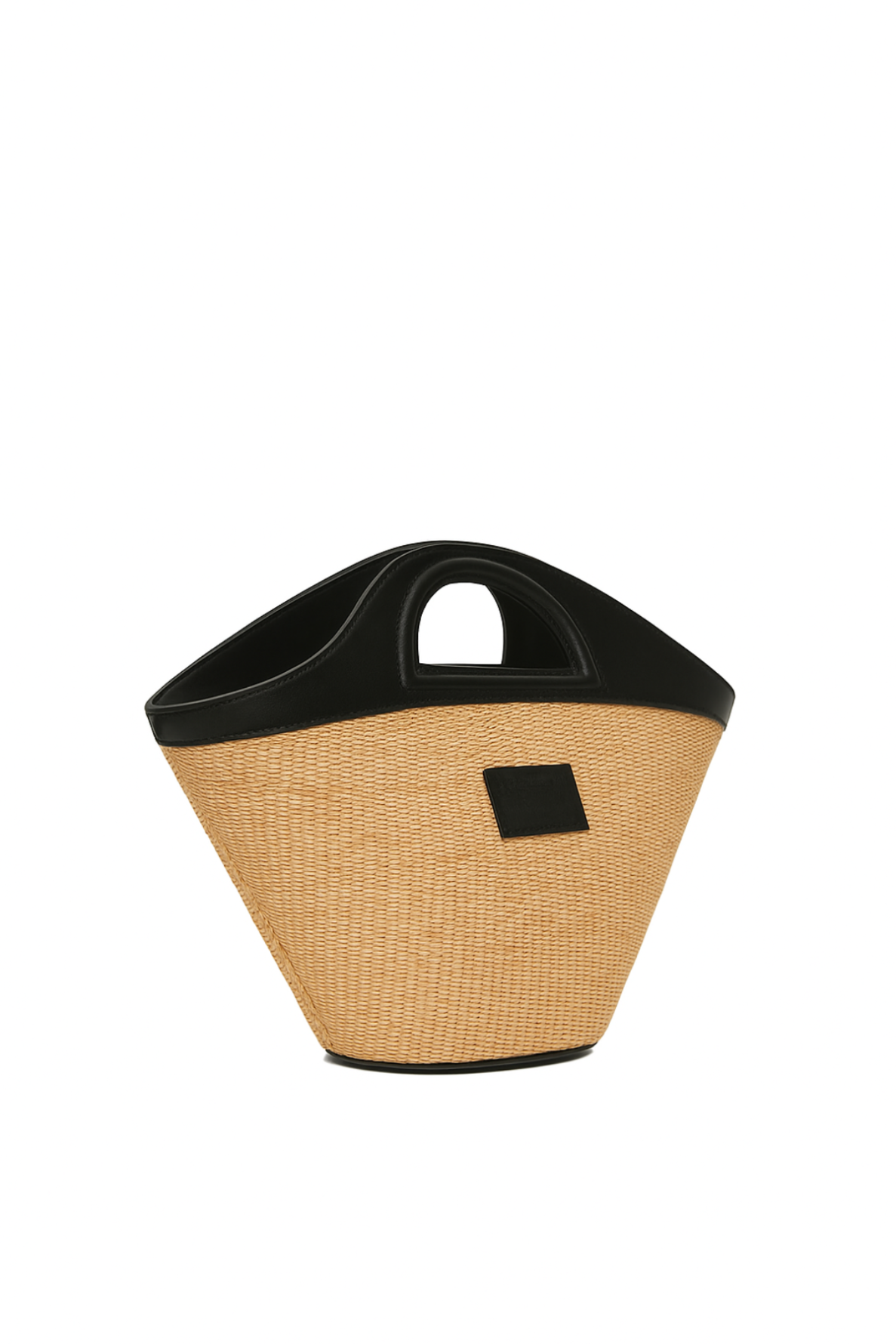 theholybag luxury γυναικεία τσάντα από ψάθα και μαύρο δέρμα με αποσπώμενο λουράκι ώμου. Χειροποίητη στην Ελλάδα.