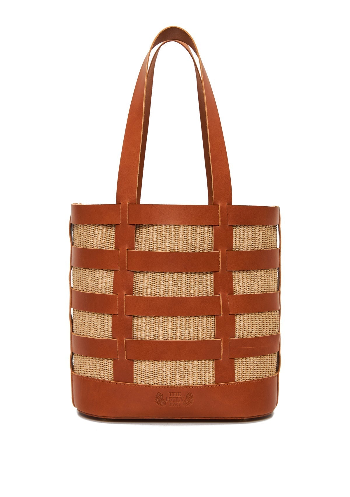 theholybag shopper τσάντα ώμου από ψάθα και ταμπά δέρμα, χειροποίητη, με αποσπωμενη εσωτερική θήκη. Κλείνει με μαγνήτη.