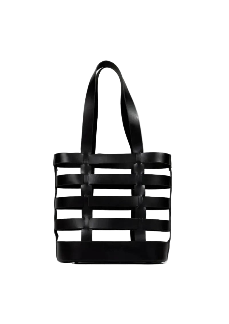 Nissos structured shoulder bag with a detachable straw pouch. The Holy Bag