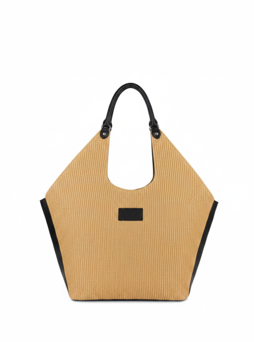 Shoulder bag in natural straw and black calf leather details. Inner pocket with zipper. The Holy Bag
Τσάντα ώμου από ψάθα και λεπτομέρειες από μαύρο δέρμα μοσχάρι, με εσωτερική τσέπη με φερμουάρ. The Holy Bag