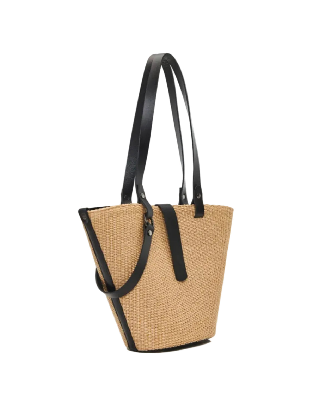 the holy bag γυναικεια τσαντα ώμου με διπλό λουράκι από ψάθα και μαύρο δέρμα με διακοσμητικό κρίκο και πλαινό λουράκι. Κλείνει με μαγνήτη