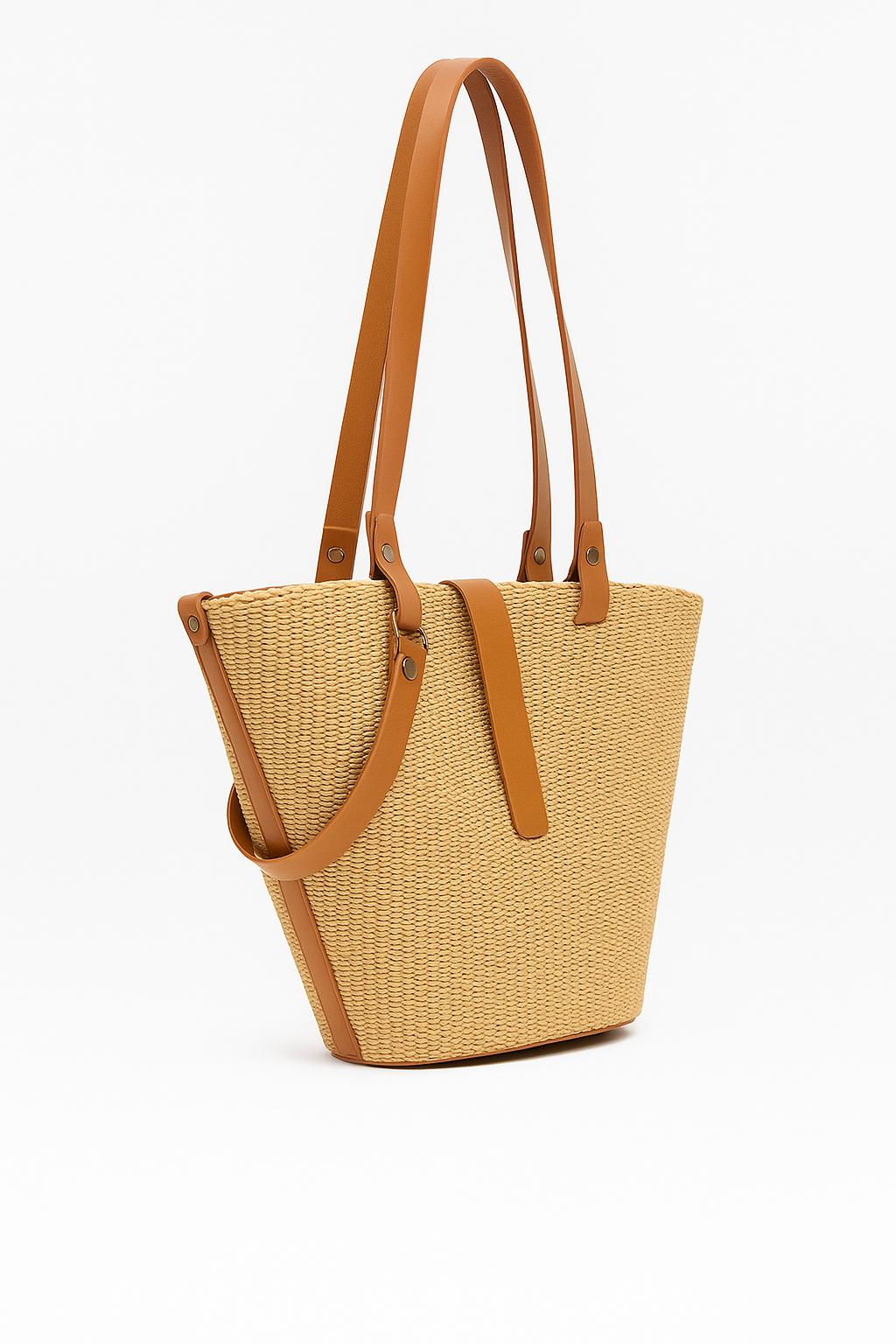 theholy bag γυναικεια τσαντα ώμου με διπλό λουράκι από ψάθα και ταμπά δέρμα με διακοσμητικό κρίκο-γαντζο και κλείσιμο με μαγνήτη