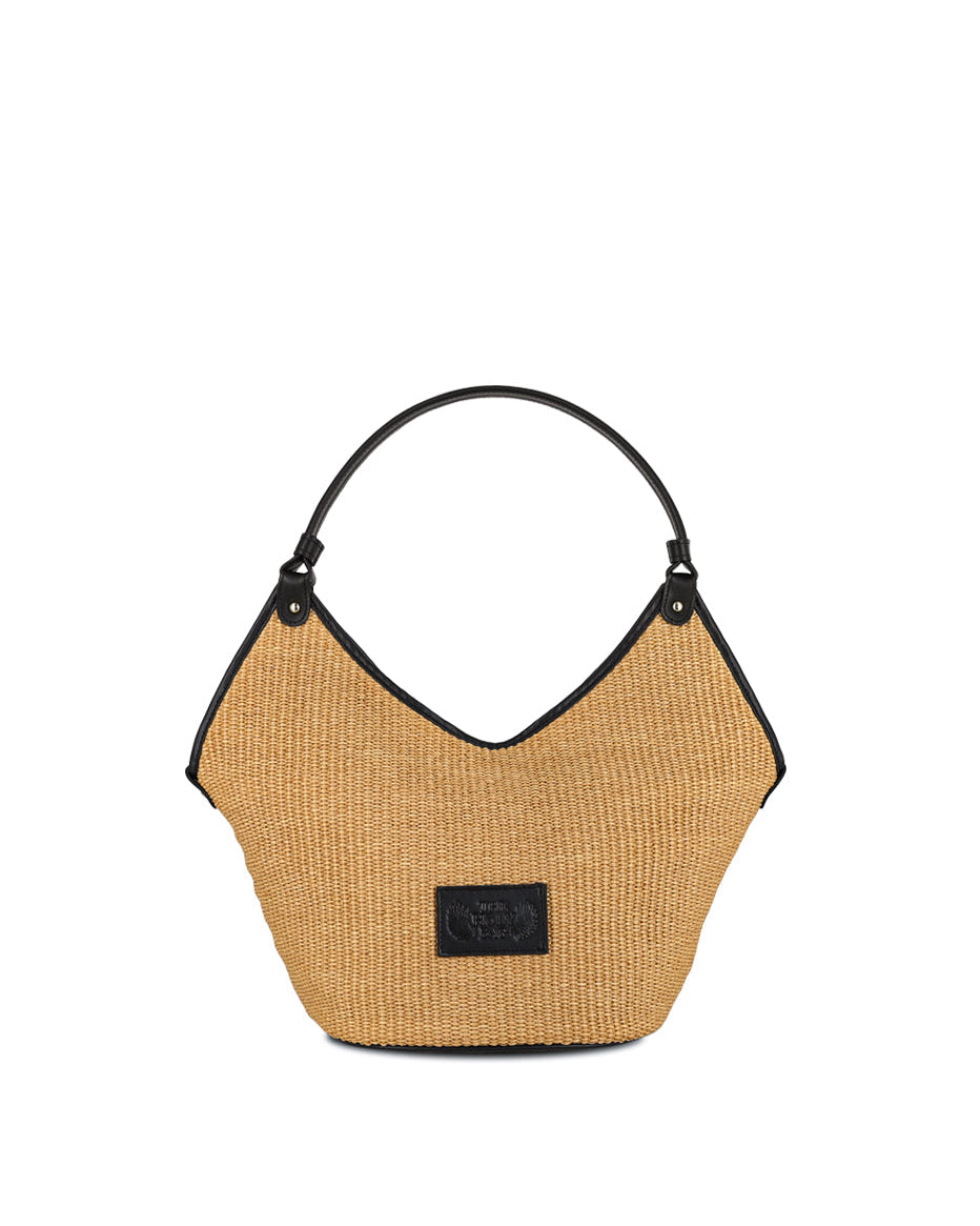 Straw and leather slouchy handbag. Inner pocket, one shoulder strap. Magnetic closure. The Holy Bag
Μαλακή τσάντα ώμου, από ψάθα και δέρμα, με εσωτερική τσέπη και μεταλλικά στοιχεία. Κλείνει επάνω με μαγνήτη The Holy Bag 