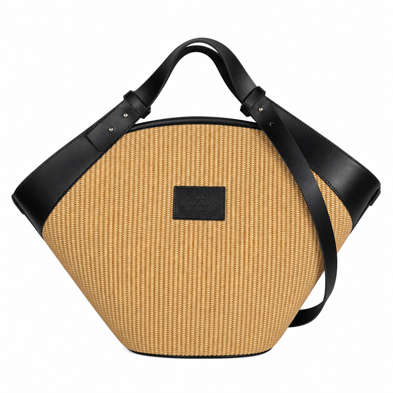 Shopper bag in straw and black vachetta leather, in adjustable handle / shoulder strap. Inner pocket, magnetic closure. The Holy Bag.
Τσάντα shopper από ψάθα και μαύρο δέρμα βακέτα, με πτυσσόμενο λουράκι ώμου. Με εσωτερική τσέπη. Κλείνει με μαγνήτη. The Holy Bag.