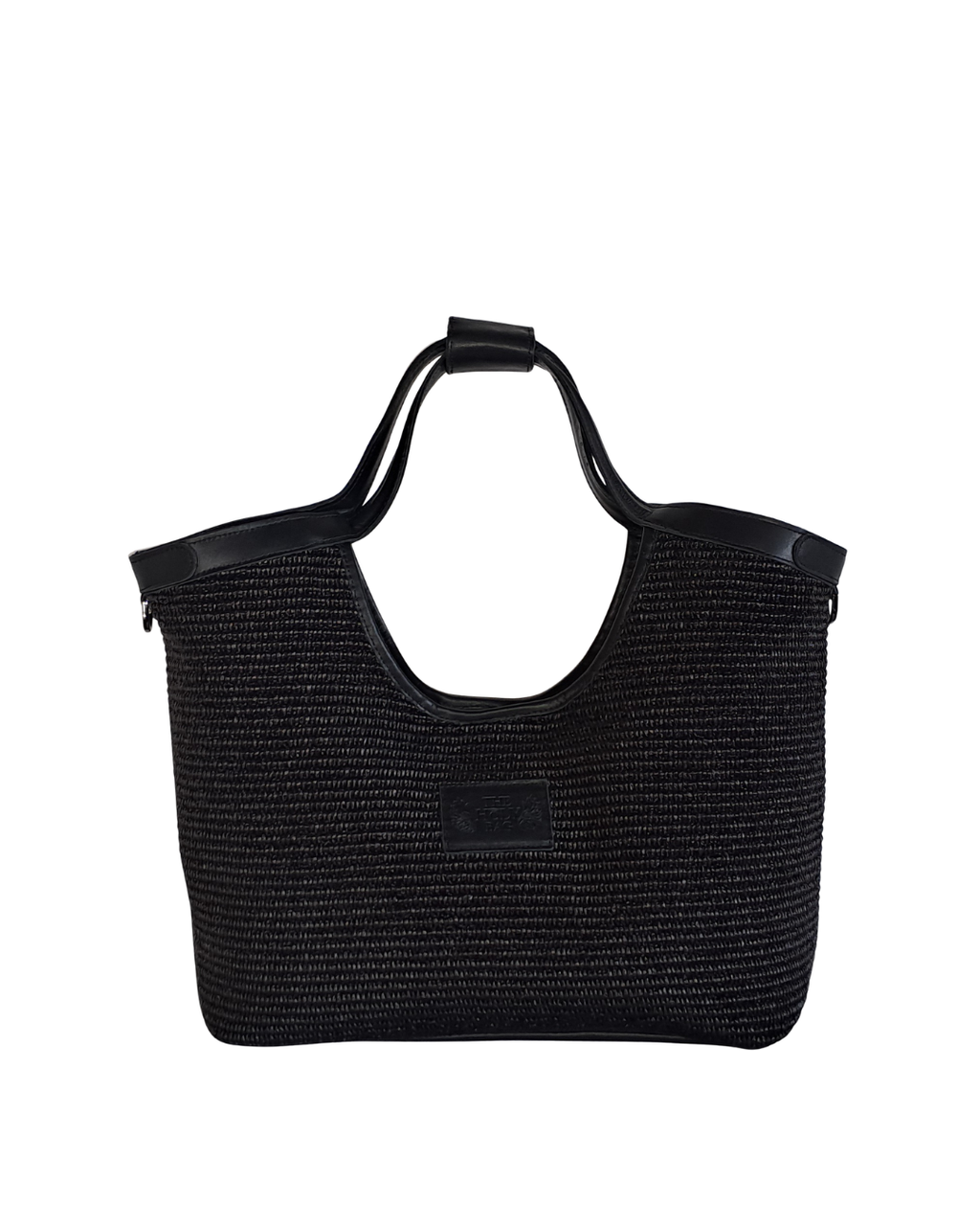 Shoulder bag with leather handles and inner pockets. Magnetic closure. The Holy Bag
Τσάντα ώμου από μαύρη ψάθα και δέρμα με εσωτερικές τσέπες.  