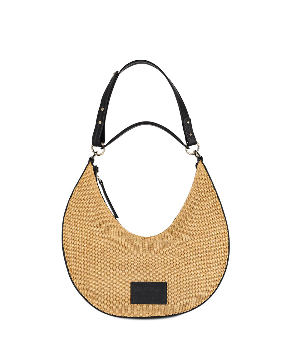 Straw and leather bag, zipper closure, one handle and an adjustable shoulder strap. Inner pocket, metallic details The Holy Bag
Τσάντα από ψάθα και δέρμα, με λαβή χειρός και λουράκι ώμου που αυξομειώνεται. Κλείσιμο με φερμουάρ, εσωτερική τσέπη The Holy Bag