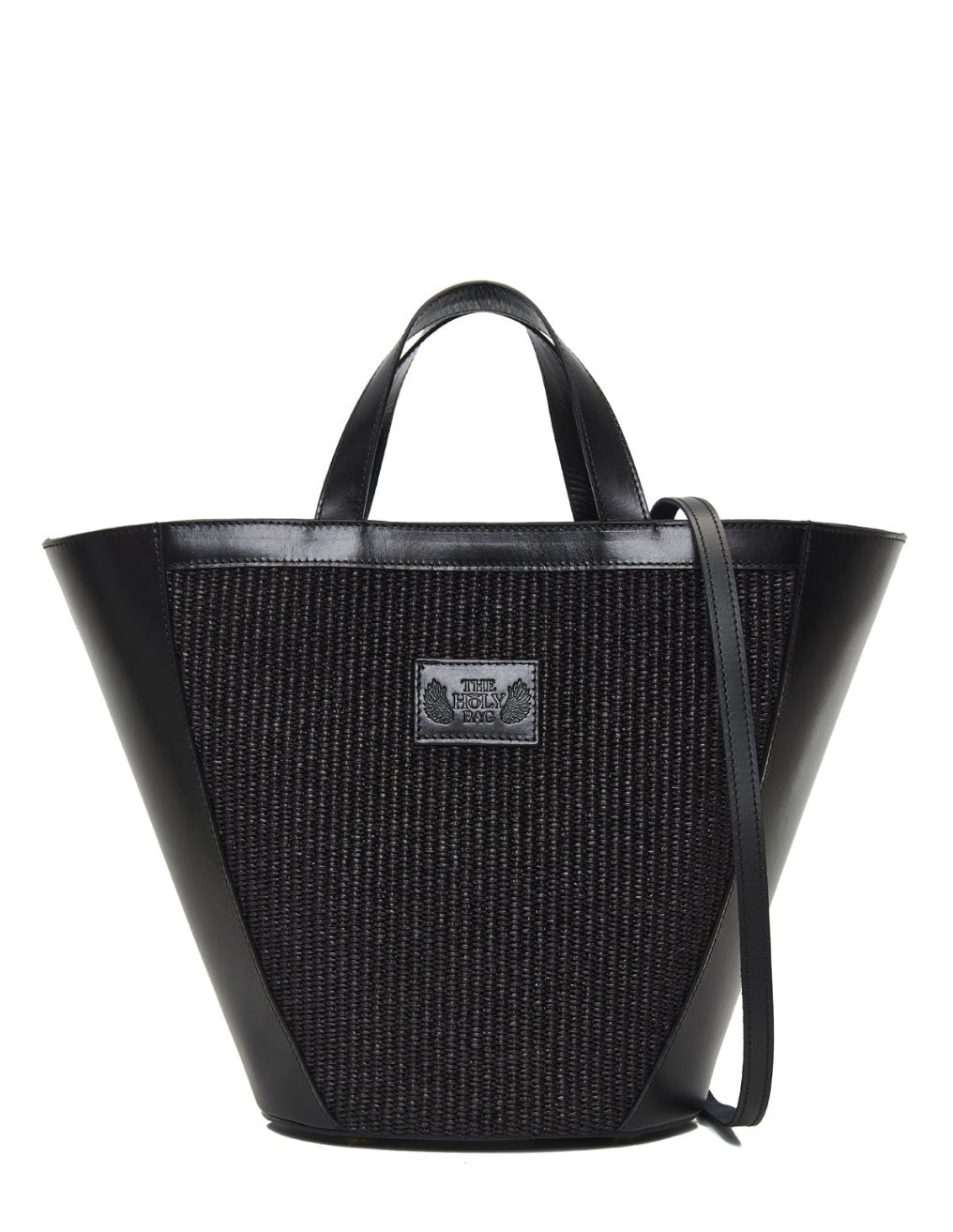 Rea shopper in black straw and black leather. TheholyBag
