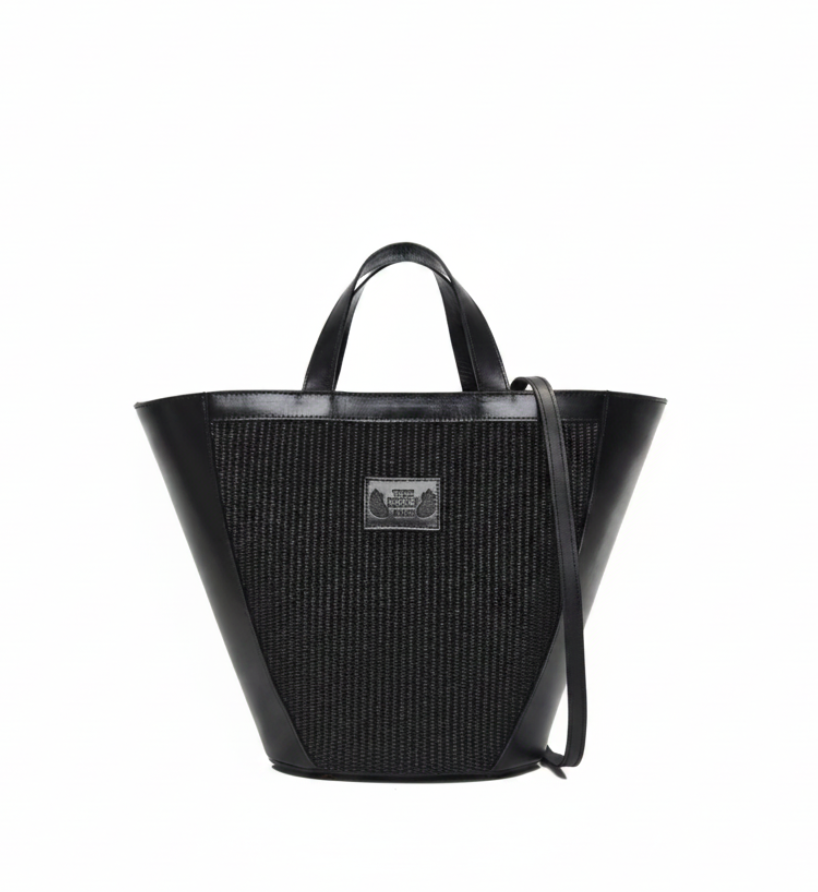 Rea shopper bag in black straw and black leather Theholybag